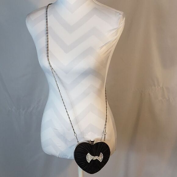 Heart Shaped Rhinestone Bow Crossbody Mini Bag - Picture 2 of 7